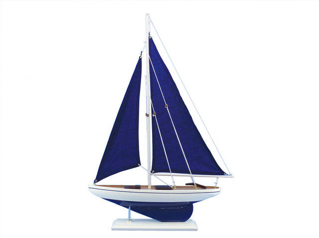 Wooden Blue Pacific Sailer with Blue Sails Model Sailboat Decoration 
