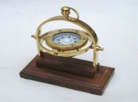 Brass Desk Gimbal Compass on Wooden Base ship model
