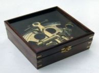German Sextant w/ Wooden Glass Top Box ship model