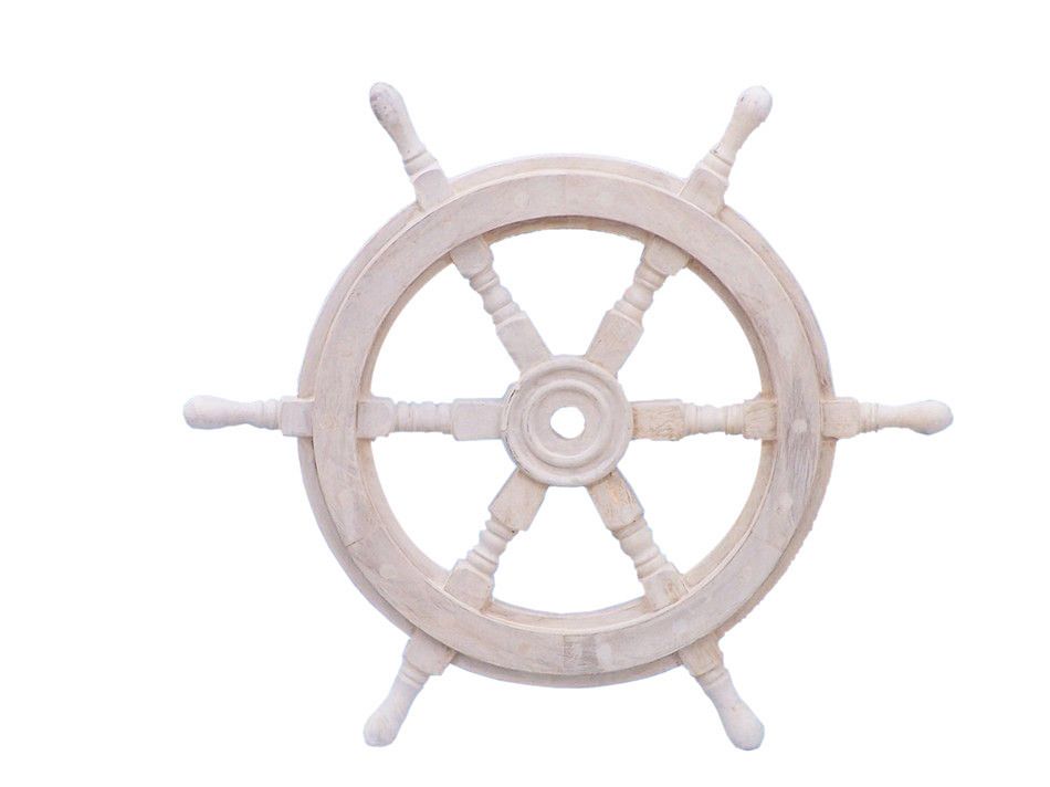 Classic Wooden Whitewashed Decorative Ship Steering Wheel 18quot;