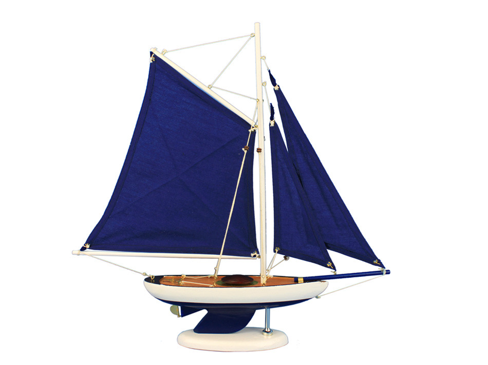 Buy Wooden Bermuda Sloop Dark Blue Model Sailboat Decoration 17 Inch -