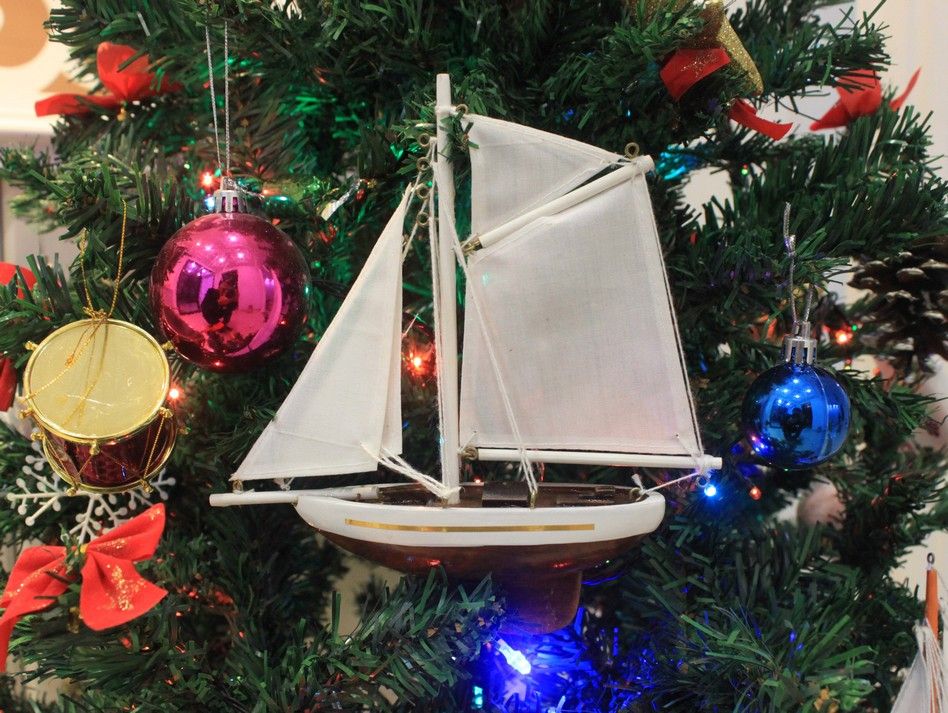 Buy Wooden Columbia Model Sailboat Christmas Tree Ornament 9 Inch -