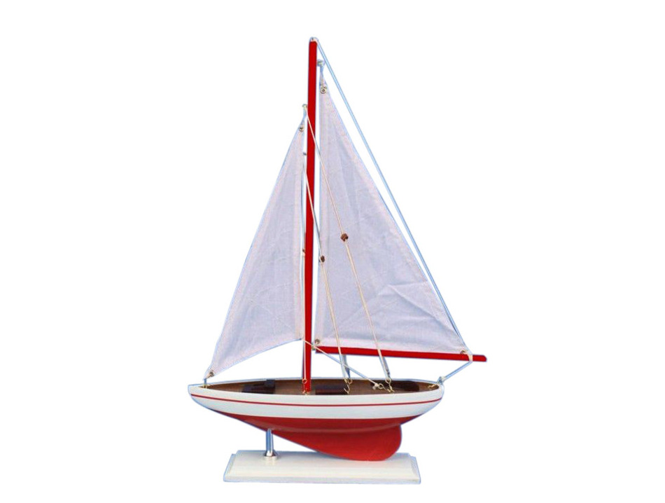 ... Wooden Red Pacific Sailer Model Sailboat Decoration 17 Inch - Model
