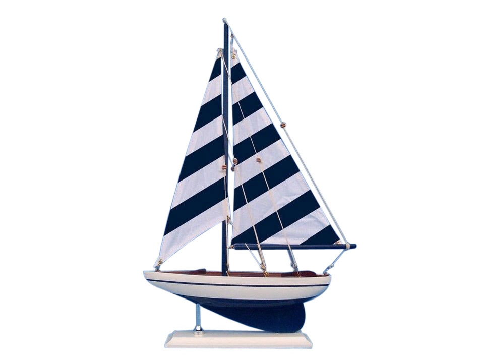 Wooden Blue Striped Pacific Sailer Model Sailboat Decoration 25quot;