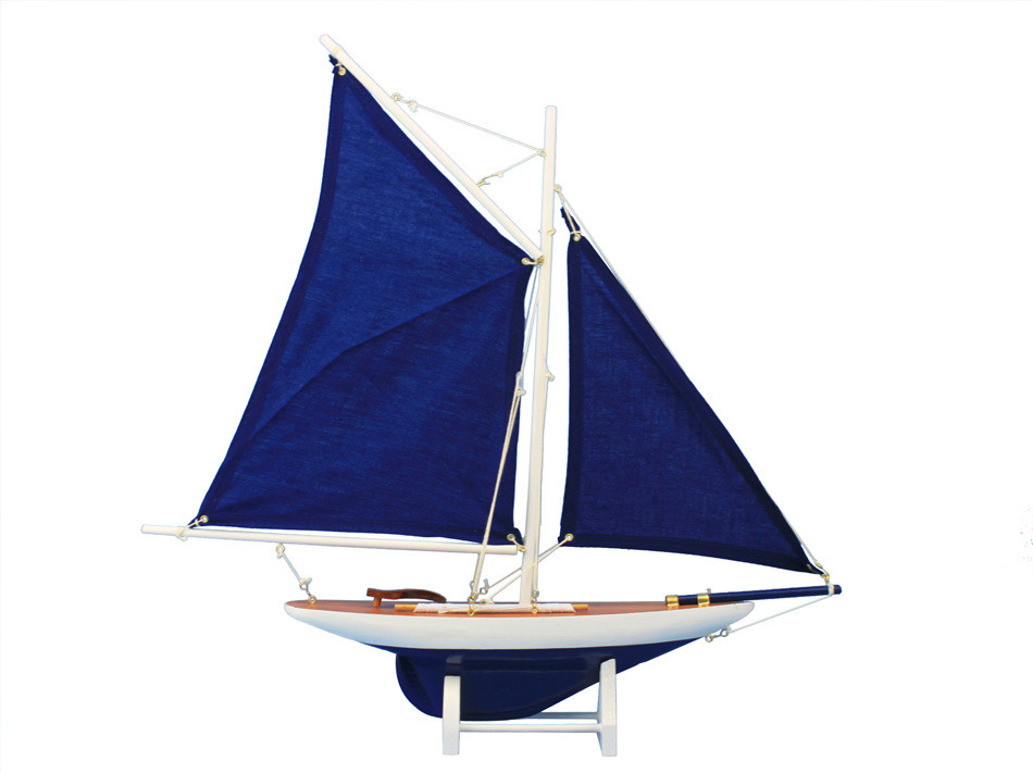 Wooden Americaapos;s Cup Contender Dark Blue Model Sailboat Decoration 