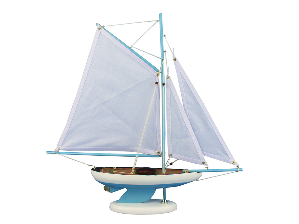 ... Wooden Bermuda Sloop Light Blue Model Sailboat Decoration 17 Inch