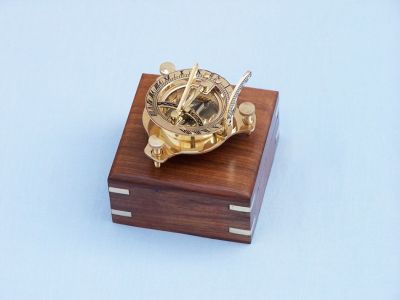 Solid Brass Captains Triangle Sundial Compass w- Rosewood Box 3