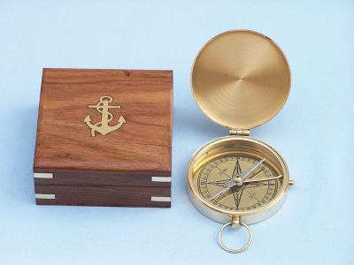 Solid Brass Gentlemens Compass w- Rosewood Box 4