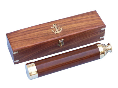 Admirals Brass - Wood Spyglass Telescope 25 w- Rosewood Box