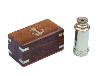  Scouts Brass Spyglass Telescope 7 w- Rosewood Box