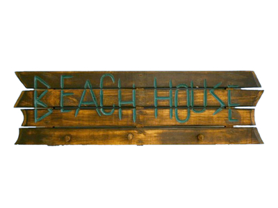 Wooden Brown Beach House Sign w-Pegs 38
