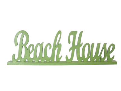 Wooden Green Beach House Table Word Sign 19