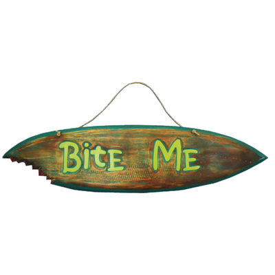 Wooden Bite Me Surfboard Sign 40