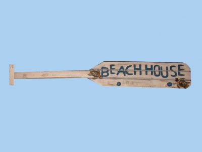 Wooden White Boat Oar Beach House Sign w- Pegs 39quot; Wooden White Boat Oar Beach House Sign w- Pegs 39