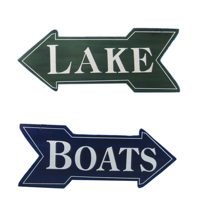 Wooden Lake and Boats Arrow Wall Plaques 18 - Set of 2