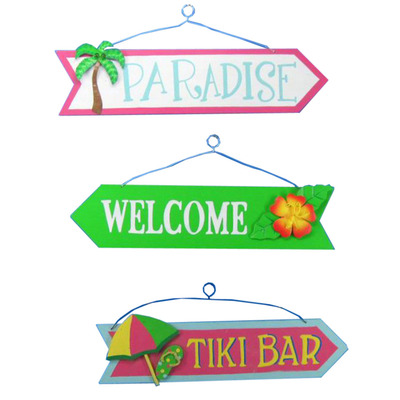 Wooden Paradise Welcome Tiki Arrow Signs 16quot; - Set of 3 Wooden Paradise Welcome Tiki Arrow Signs 16 - Set of 3