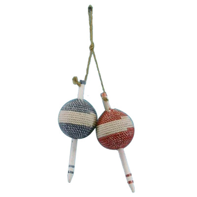 Wooden Blue and Red Nautical Bobbers 12 - Set of 2