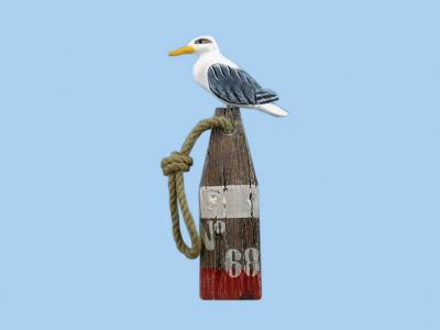 Wooden Seabird on no.68 White Buoy 12quot; Wooden Seabird on no.68 White Buoy 12