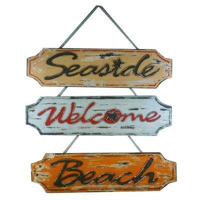 Wooden Weathered Seaside Welcome Beach Plaque  23 - Set of 3