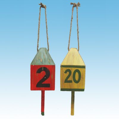 Wooden Numbered Buoys w- Rope 12 - Set of 2