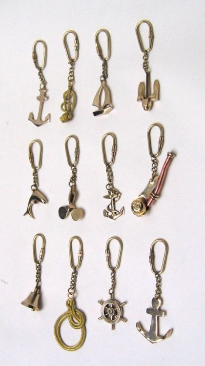 12 Brass Nautical Key Chain Set model ship
