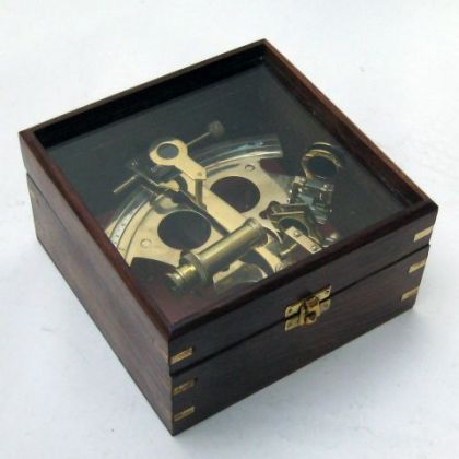 German Sextant w/ Wooden Glass Top Box model ship