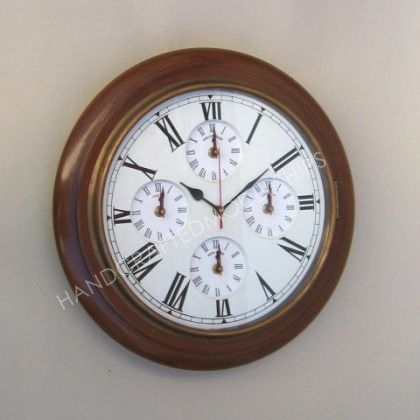 Wall Clock w/ 5 Time Zones 16" model ship