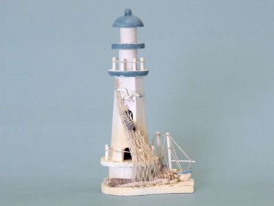 Blue Wooden Lighthouse and Boat 12quot; Blue Wooden Lighthouse and Boat 12