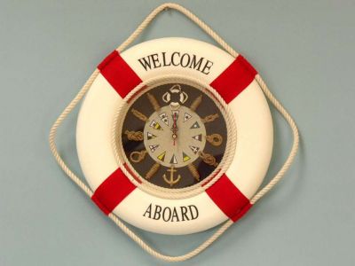 Red Life Ring Wall Clock w-Knot 18quot; Red Life Ring Wall Clock w-Knot 18