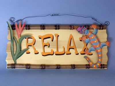 Wood and Tin Relax Welcome Sign 14quot; Wood and Tin Relax Welcome Sign 14