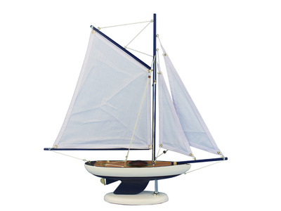 Bermuda Sloop Dark Blue - White Sails 17quot; Bermuda Sloop Dark Blue - White Sails 17