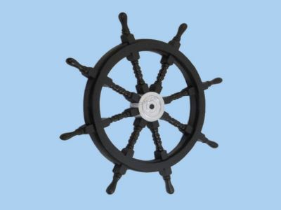 Wood and Chrome Black Pirate Ship Wheel 36