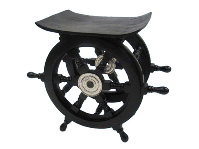 Wood and Chrome Black Pirate Ship Wheel Table 18