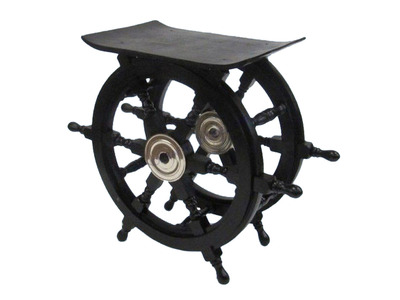 Wood and Chrome Black Pirate Ship Wheel Table 24