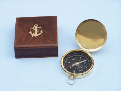 Solid Brass Vespucci Pocket Compass w- Rosewood Box 3