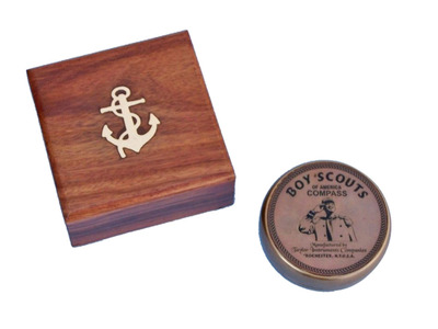 Solid Brass Boy Scout Compass w- Rosewood Box 3
