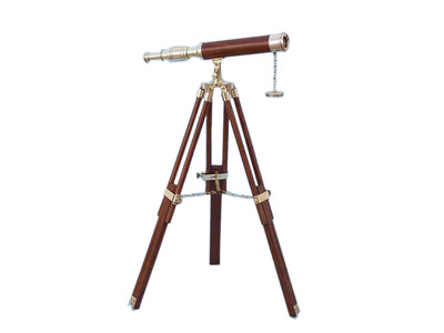 Floor Standing Brass-Wood Harbor Master Telescope 30quot; - Wood Floor Standing Brass-Wood Harbor Master Telescope 30 - Wood