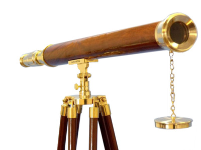Floor Standing Brass-Wood Harbor Master Telescope 60quot; Floor Standing Brass-Wood Harbor Master Telescope 60