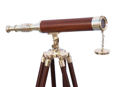 Floor Standing Brass-Wood Harbor Master Telescope 42quot; Floor Standing Brass-Wood Harbor Master Telescope 42