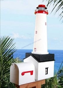 Cape May Solar Powered Stucco Lighthouse Mailbox 36