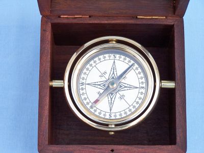 Solid Brass Lifeboat Compass w- Rosewood Box 7