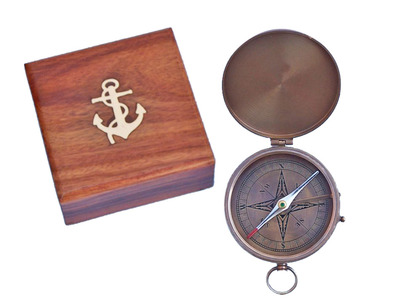 Antique Brass Gentlemens Compass w- Rosewood Box 5quot; Antique Brass Gentlemens Compass w- Rosewood Box 5