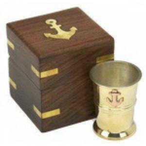 Brass and Copper Anchor Shot Glass w- Rosewood Box 3quot; Brass and Copper Anchor Shot Glass w- Rosewood Box 3
