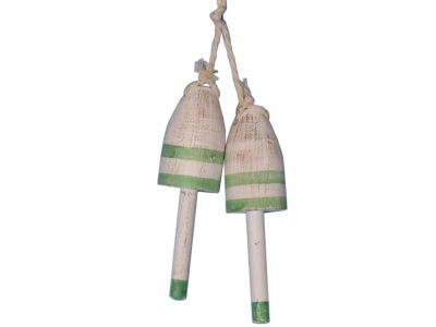 Wooden Vintage Light Green Maine Lobster Trap Buoy 7 - Set of 2