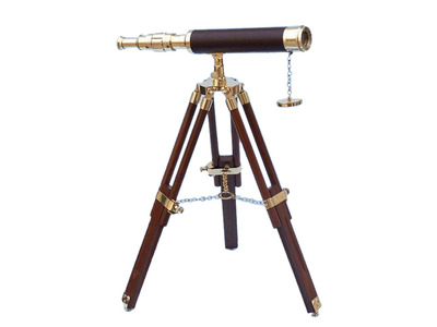 Floor Standing Brass-Leather Harbor Master Telescope 30quot; - Leather Floor Standing Brass-Leather Harbor Master Telescope 30 - Leather