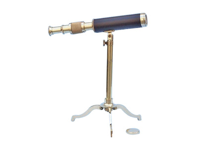 Floor Standing Brass Telescope on Stand 17quot; - Leather Floor Standing Brass Telescope on Stand 17 - Leather