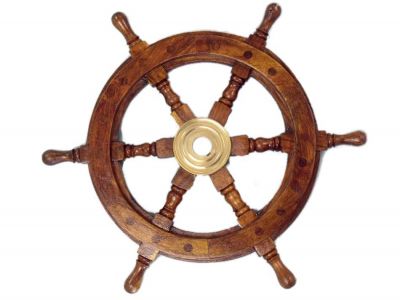 Wood and Brass Ship Wheel 12