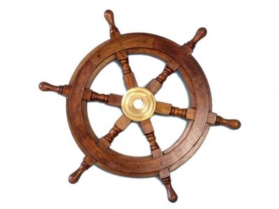 Wood and Brass Ship Wheel 15quot; Wood and Brass Ship Wheel 15