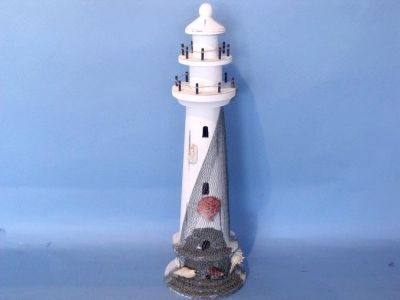 Wooden Whitewash Shell with Net Lighthouse 21