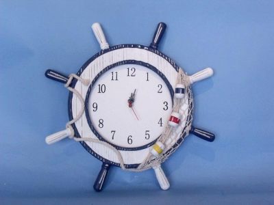 Wooden Rustic Ship Wheel Clock with Net and Buoy 12